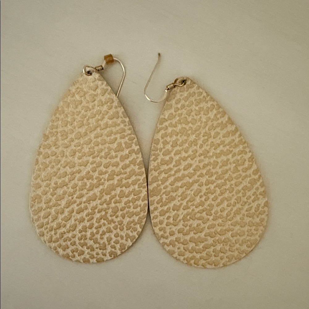 Nickel & Suede large pebble gold leather  Teardrop Earrings